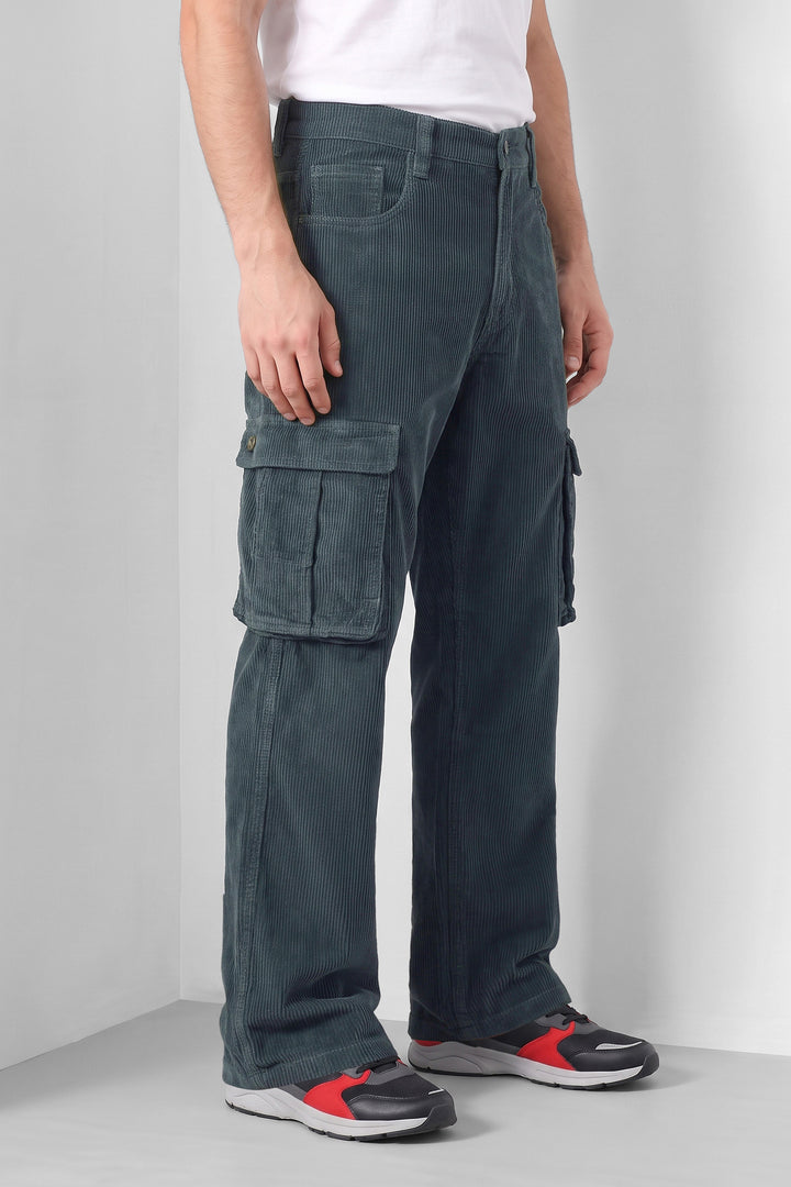 Dark Green Premium Corduroy 6-Pocket Cargo Trousers