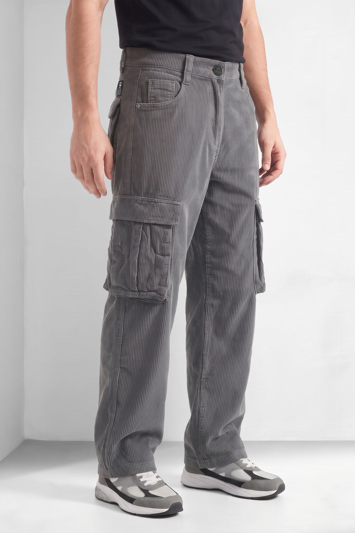 Steal Grey Premium Corduroy 6-Pocket Cargo Trousers