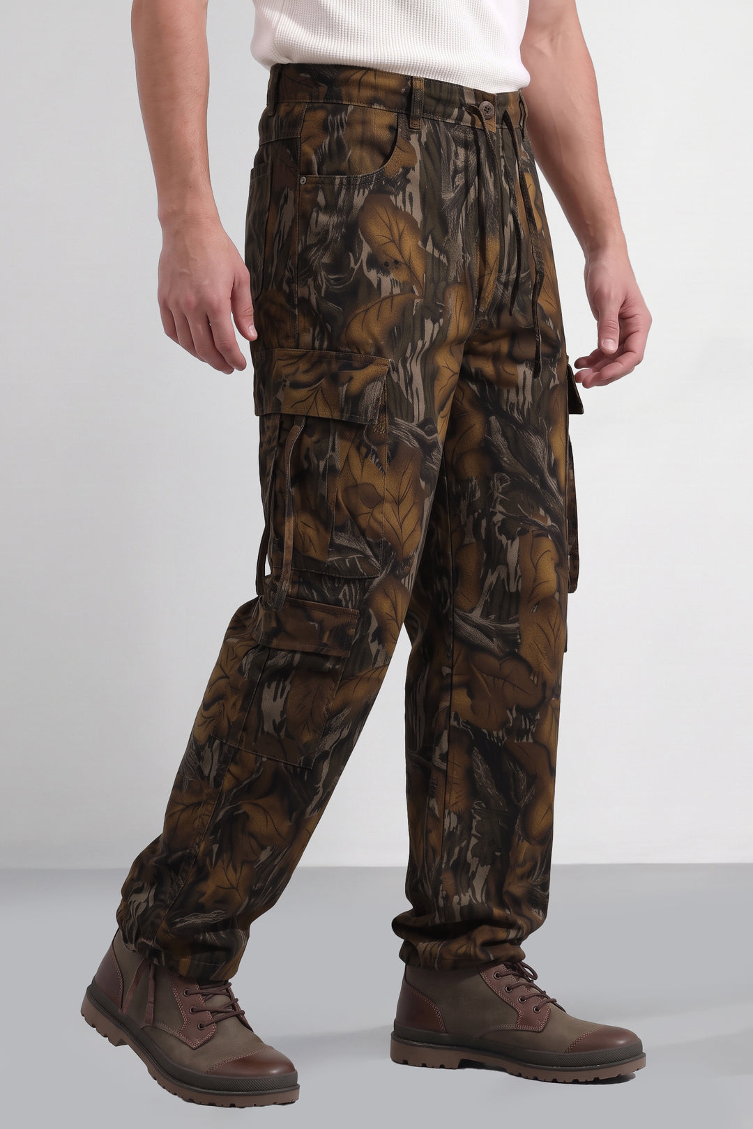 Multicolor Men Camouflage Print 8 Multi Pocket Cargo Trousers