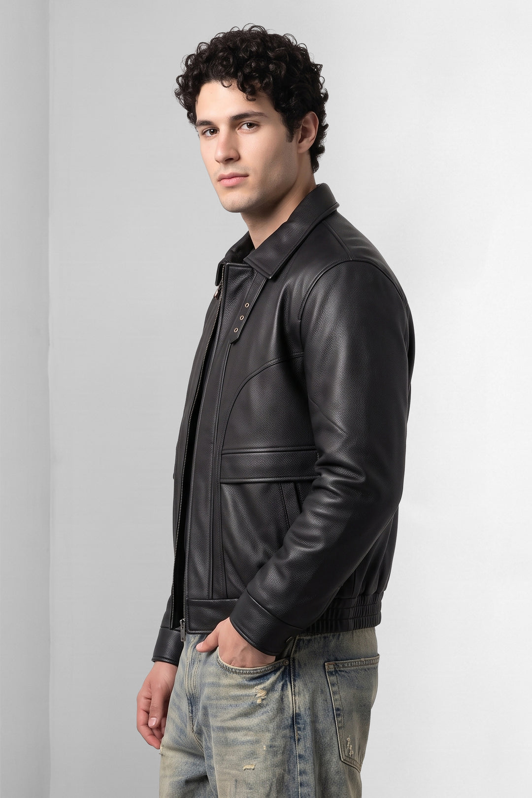 Black Textured Faux Leather Heavy Jacket