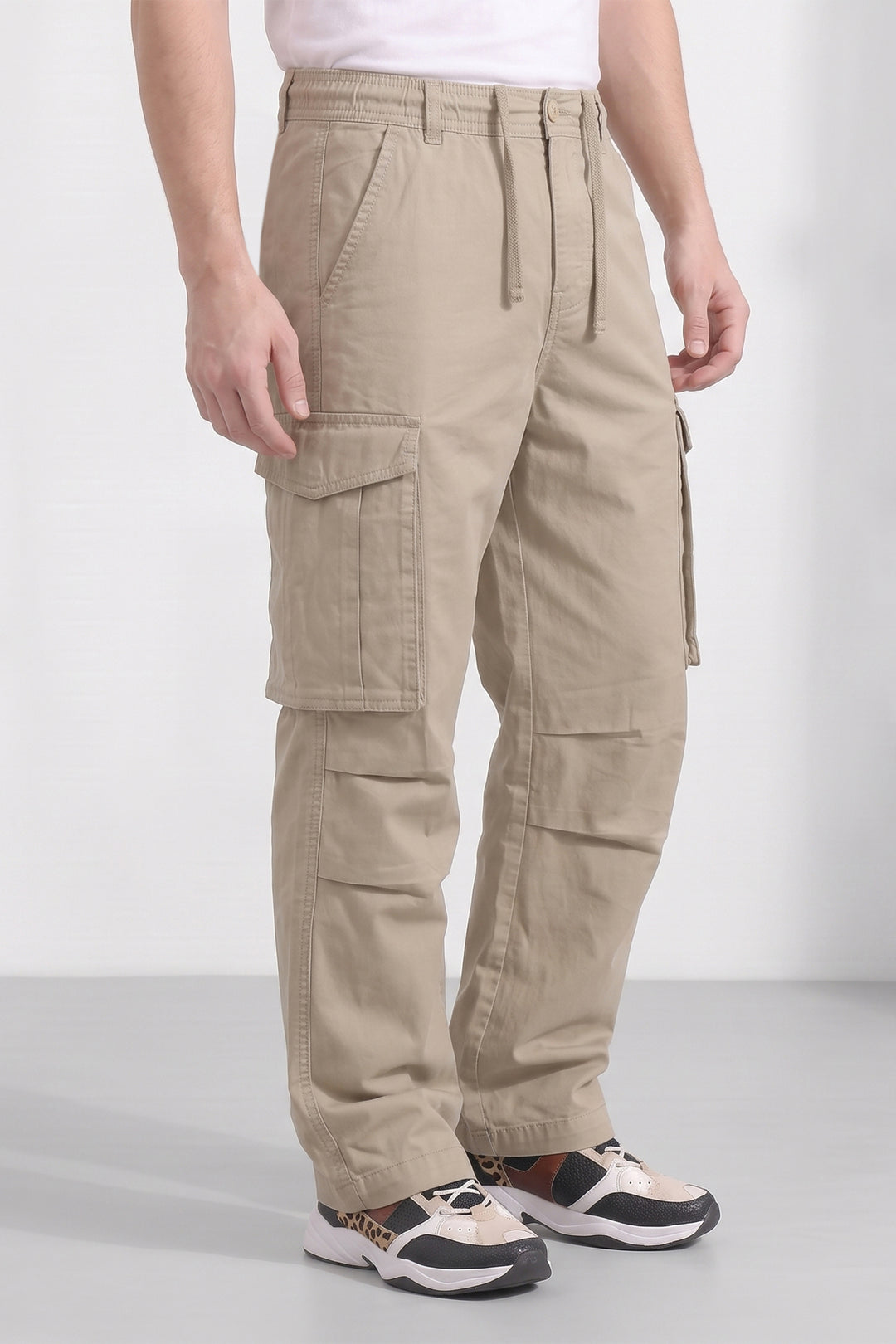 Beige 6 Pocket Tactical Cargo Pants Comfortable Casual Trousers