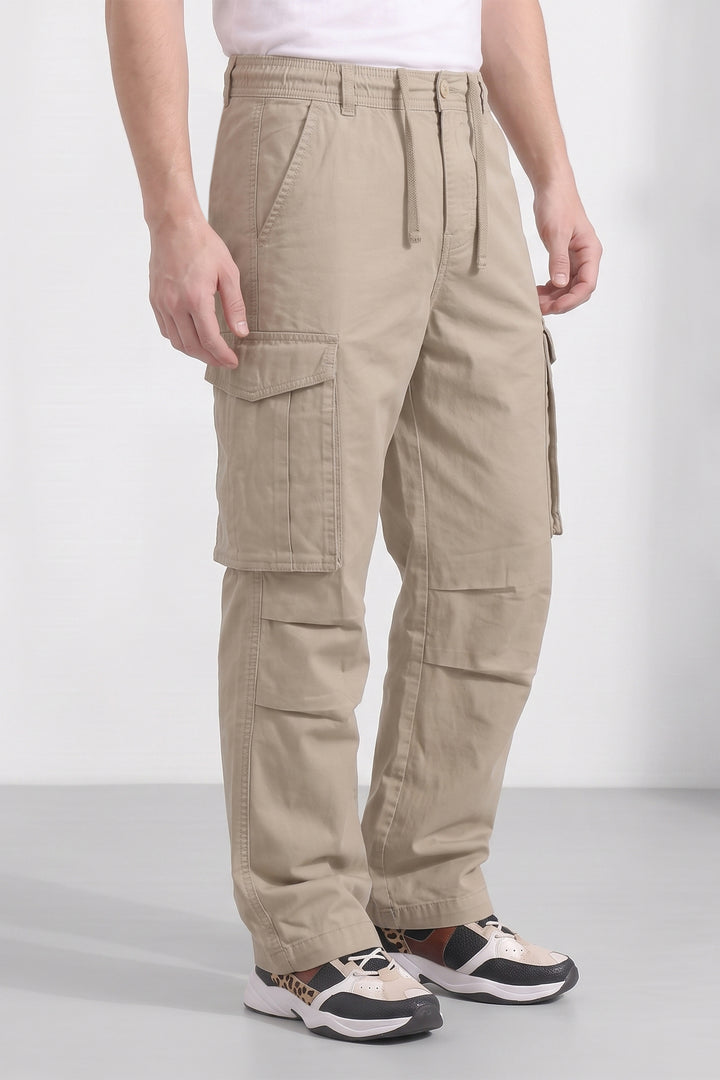 Beige 6 Pocket Tactical Cargo Pants Comfortable Casual Trousers