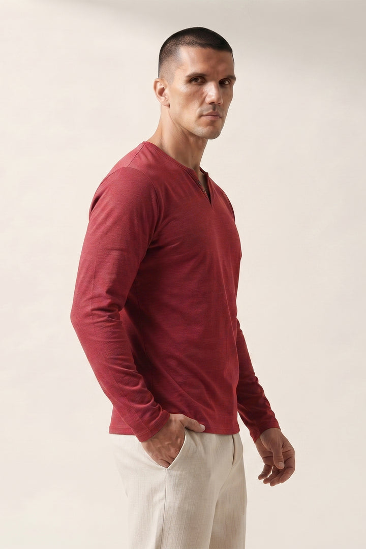 Full Sleeve Solid Henley T-Shirt