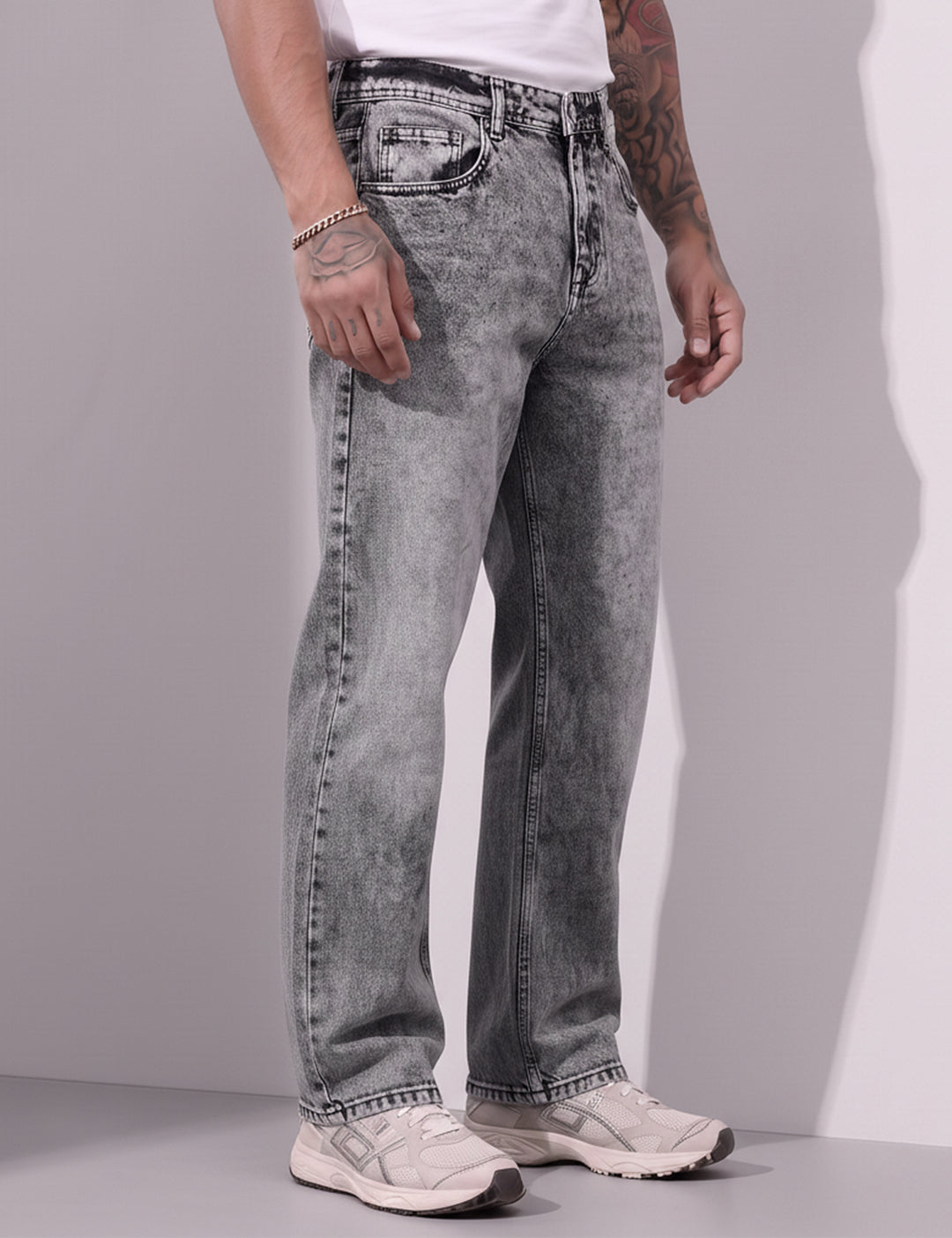 Grey Color Regular Fit Denim Pant