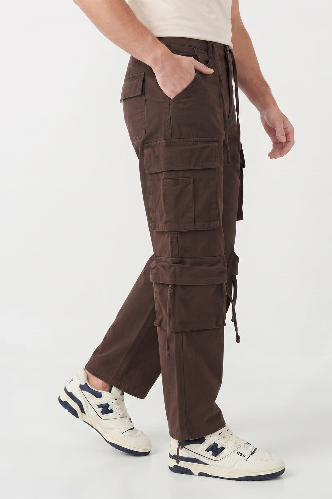 Gritstones Men's Brown Utility 10 Pocket Cargo Pants