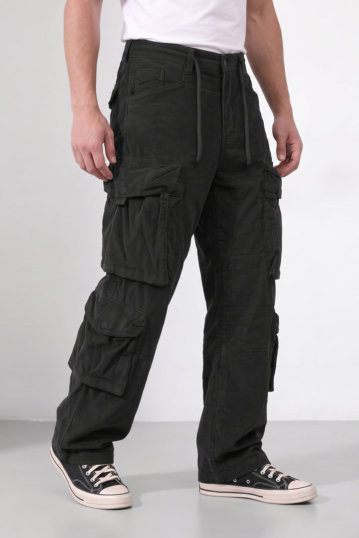Black Men 8 Multi Pocket Coudroy Cargos
