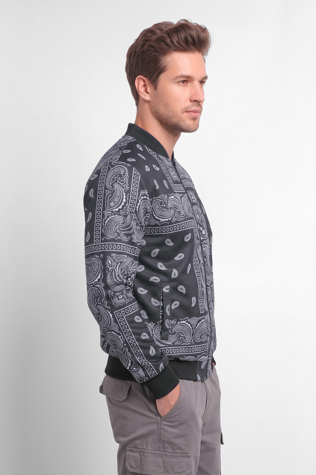 Black Digital Printed Regular Fit Bomber Jacket