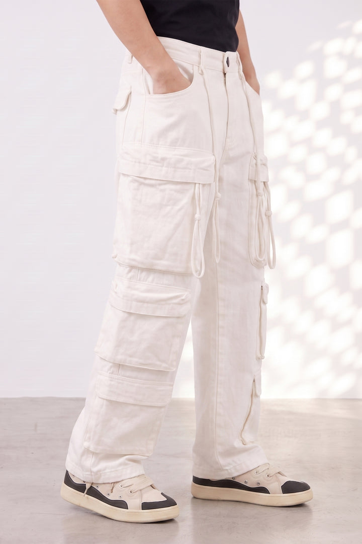 White 10 Pocket Cotton Cargo Pant