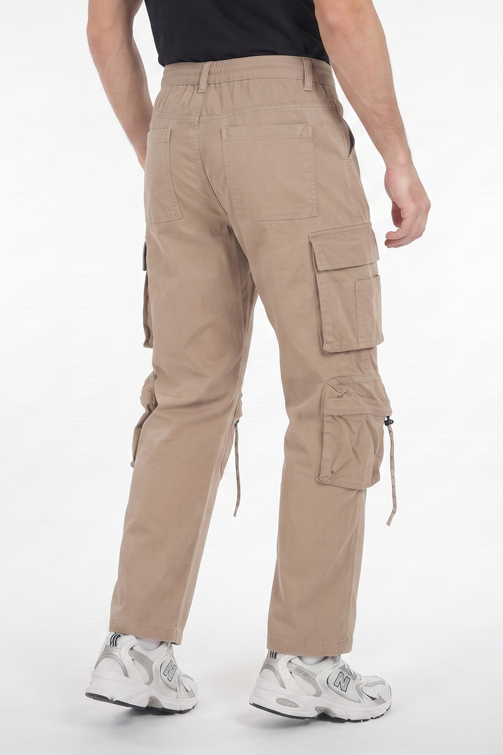 Gritstones Men's Cream Utility 10 Pocket Cargo Pants