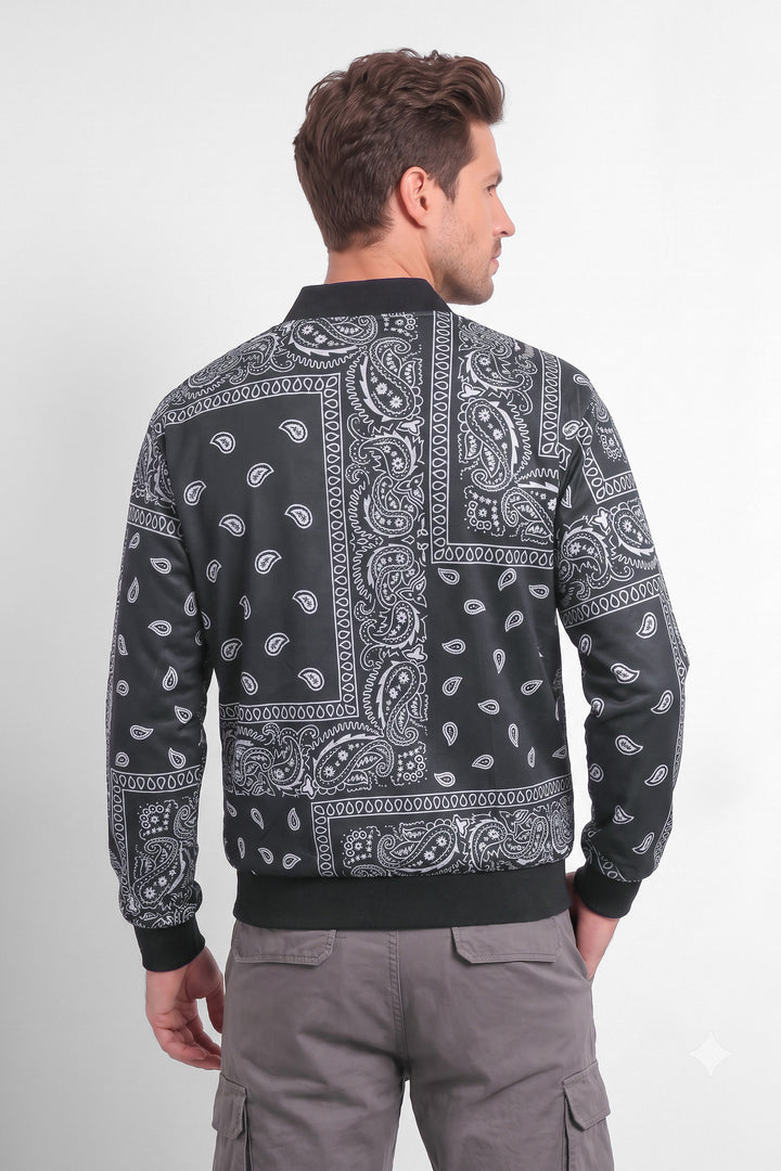 Black Digital Printed Regular Fit Bomber Jacket