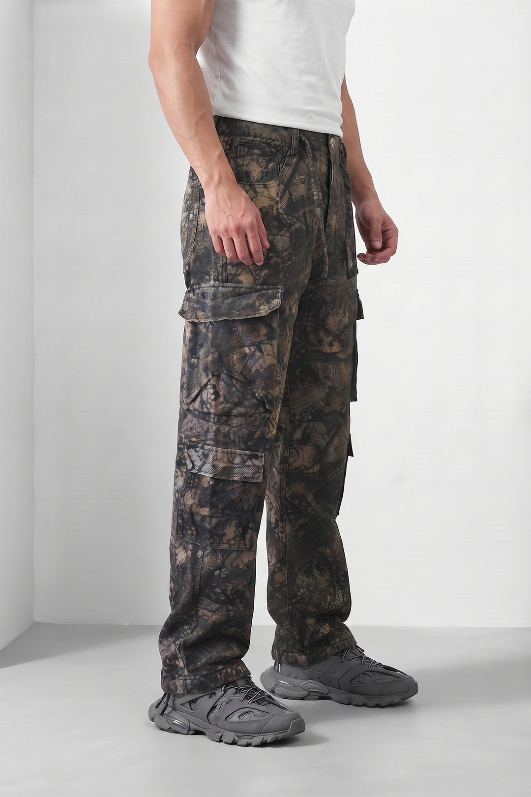 Green Army Mens 8 Pocket Cargo Pants | Multi-Pocket Utility Trousers | Regular Fit Casual Cargo Pants