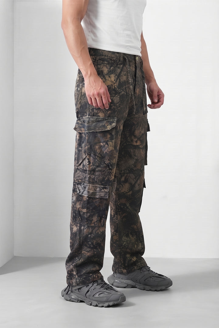 Green Army Mens 8 Pocket Cargo Pants | Multi-Pocket Utility Trousers | Regular Fit Casual Cargo Pants