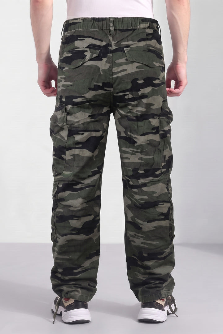 Olive Mens Camouflage 8-Pocket Cotton Cargo Pant