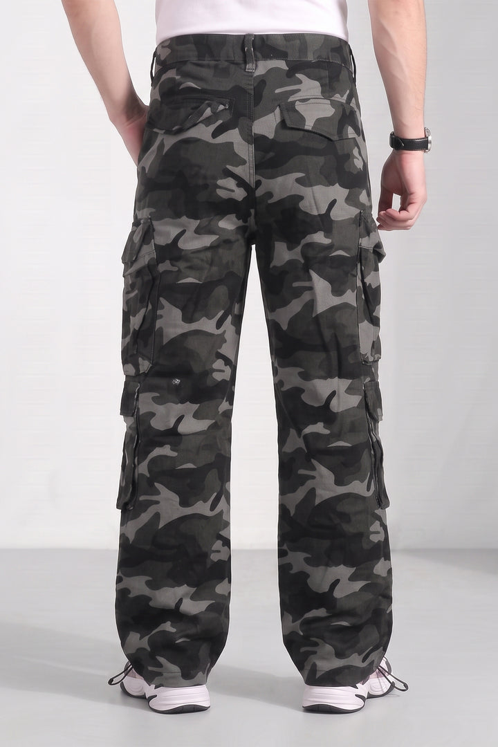 Grey Mens Camouflage 8-Pocket Cotton Cargo Pant