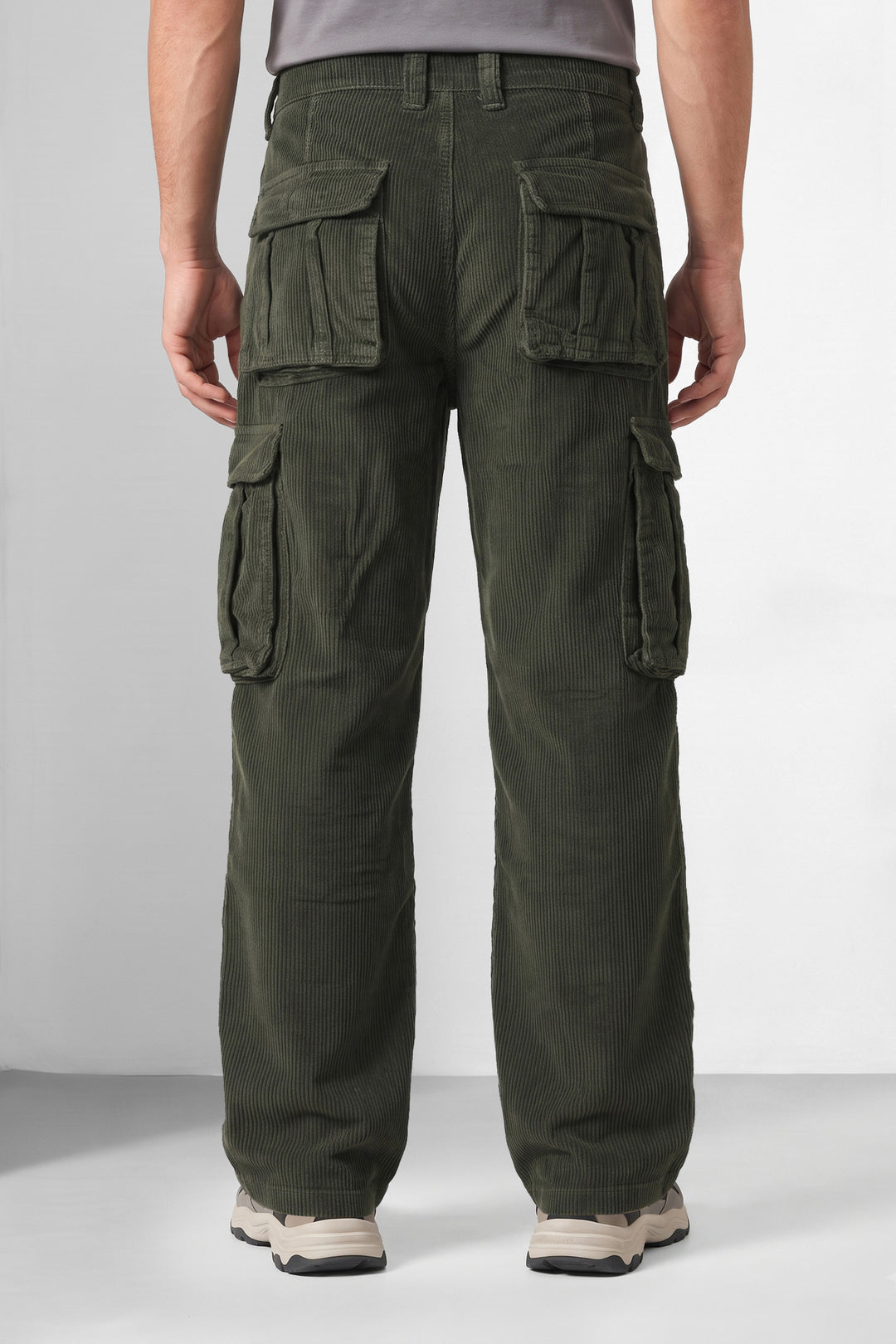 Olive Premium Corduroy Multi-Pocket Cargo Trousers