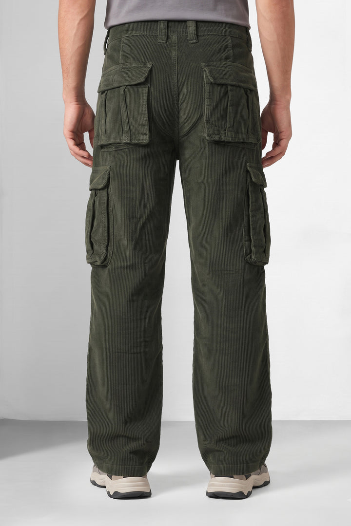 Olive Premium Corduroy Multi-Pocket Cargo Trousers