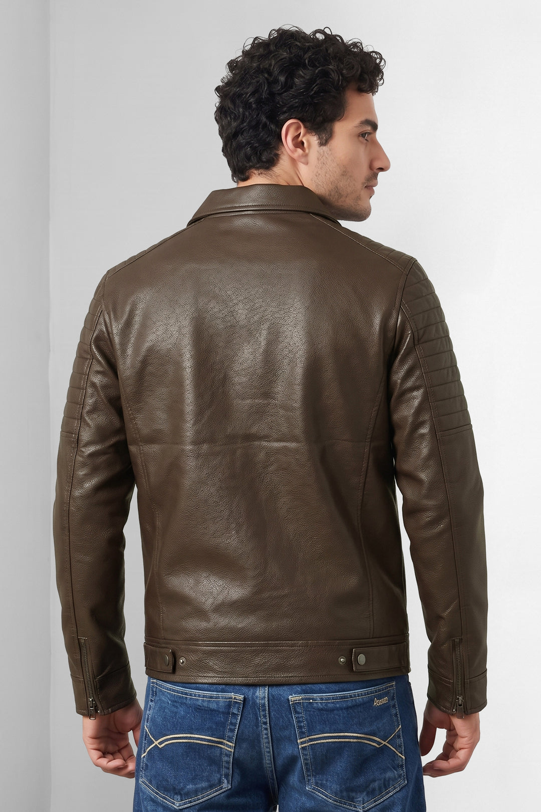 Brown Structured Textured Leather-Style Jacket