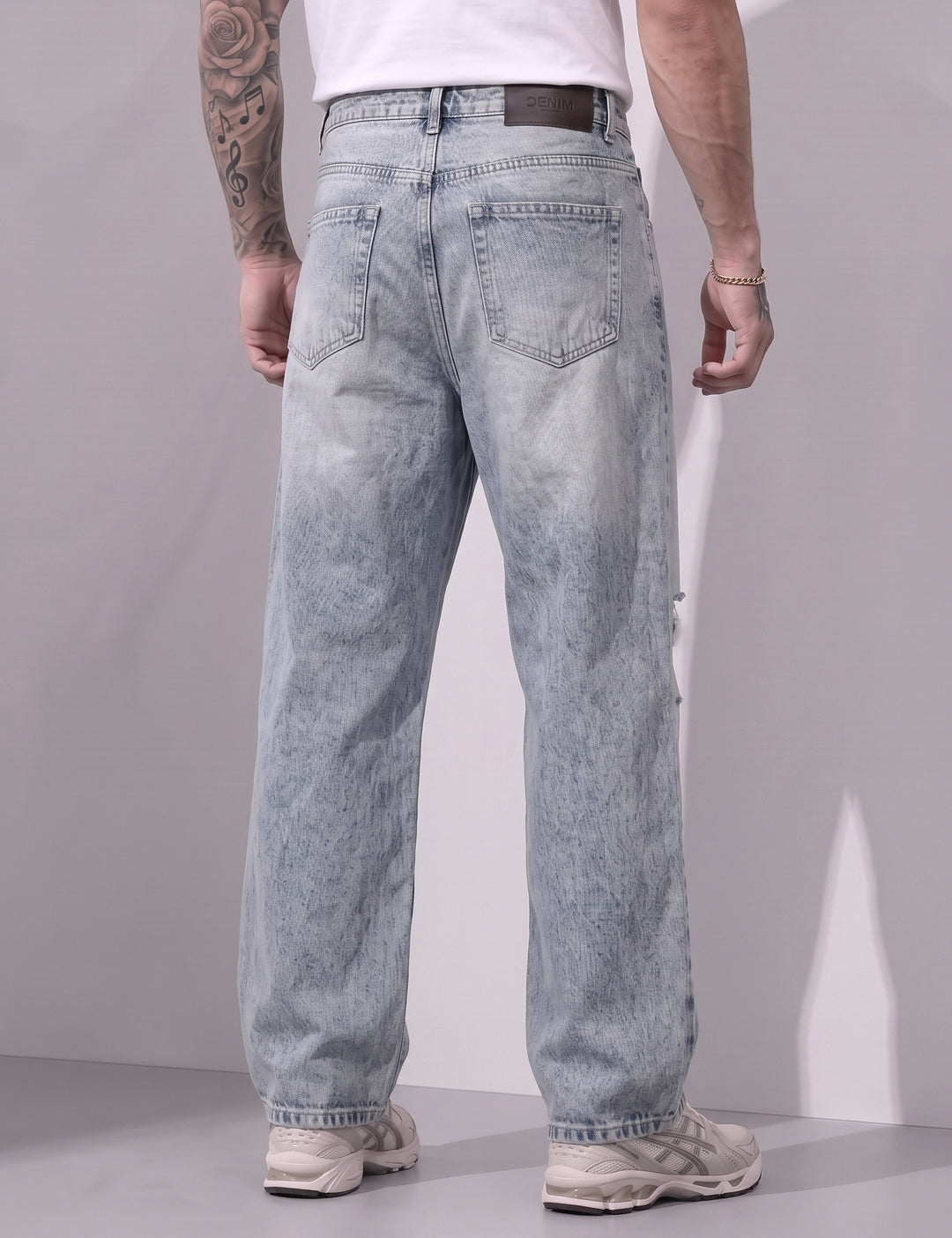 Blue Men Button Closure Denim Cargo