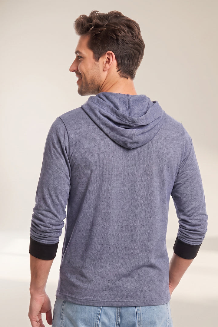 Grey Hooded Full Sleeve Cotton T-Shirt