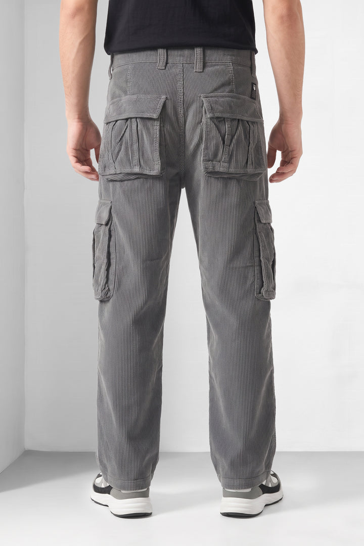 Steal Grey Premium Corduroy 6-Pocket Cargo Trousers