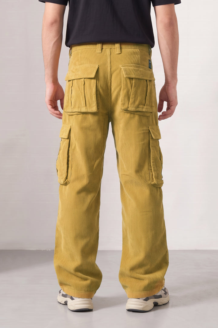 Yellow Premium Corduroy 6-Pocket Cargo Trousers