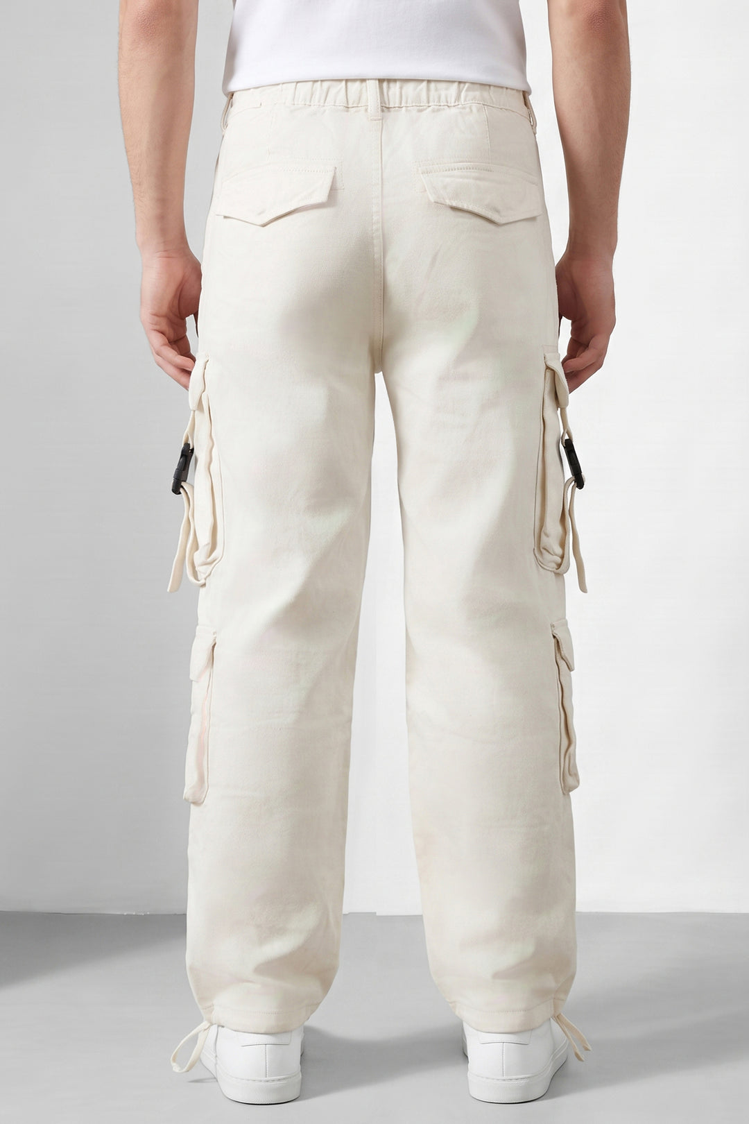 White Multi Mens 8 Pocket Cargo Pants