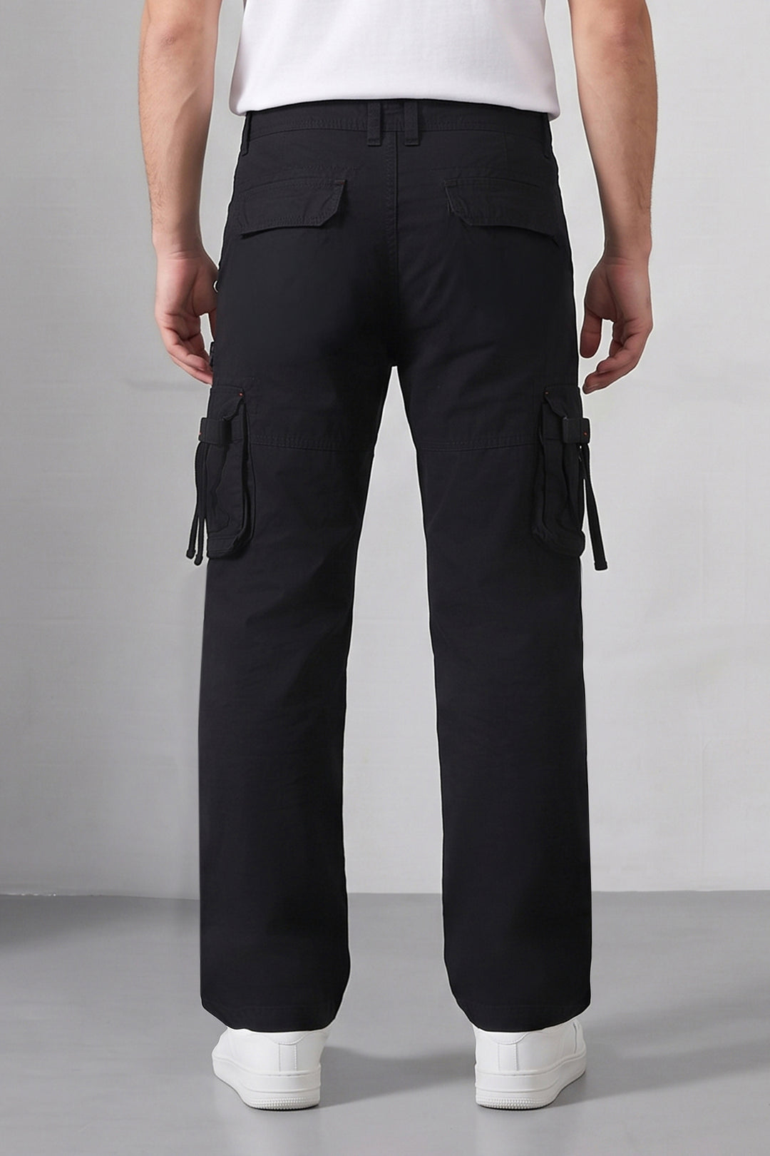 Black 6 Pocket Tactical Cargo Pants Comfortable Casual Trousers