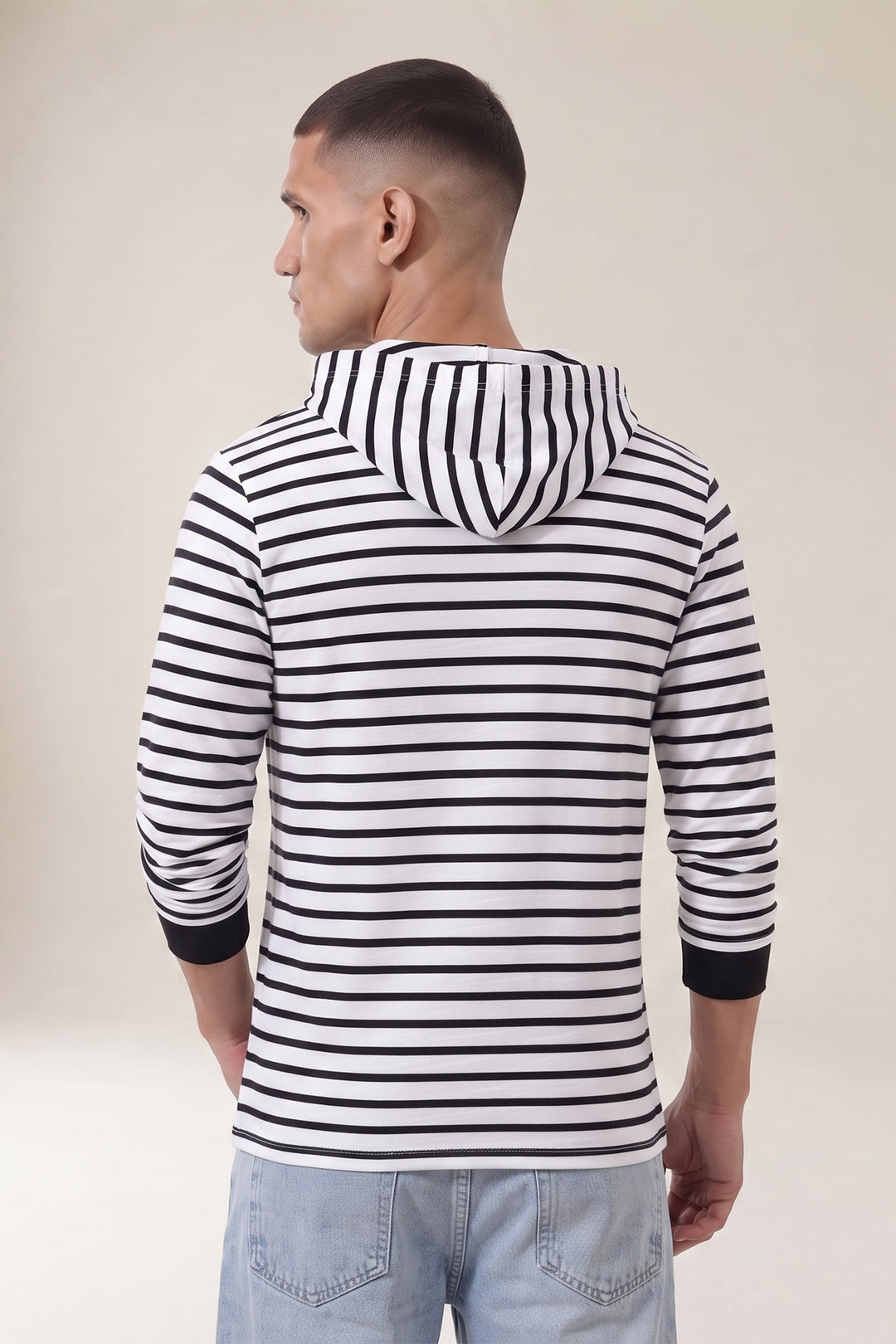 White Full Sleeve Cotton Hooded Neck T-Shirt