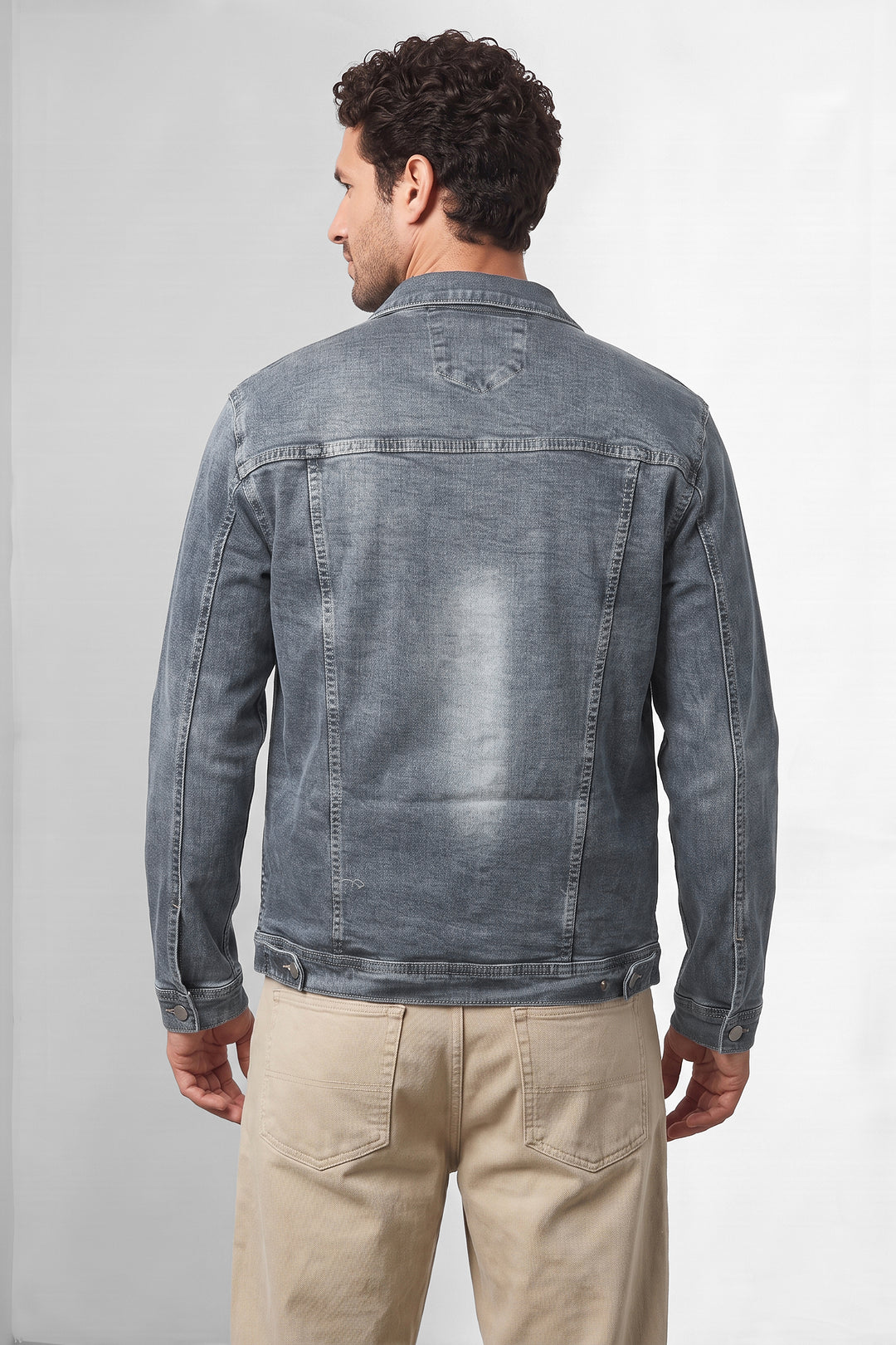 Dark Blue Classic Denim Trucker Jacket with Button Closure