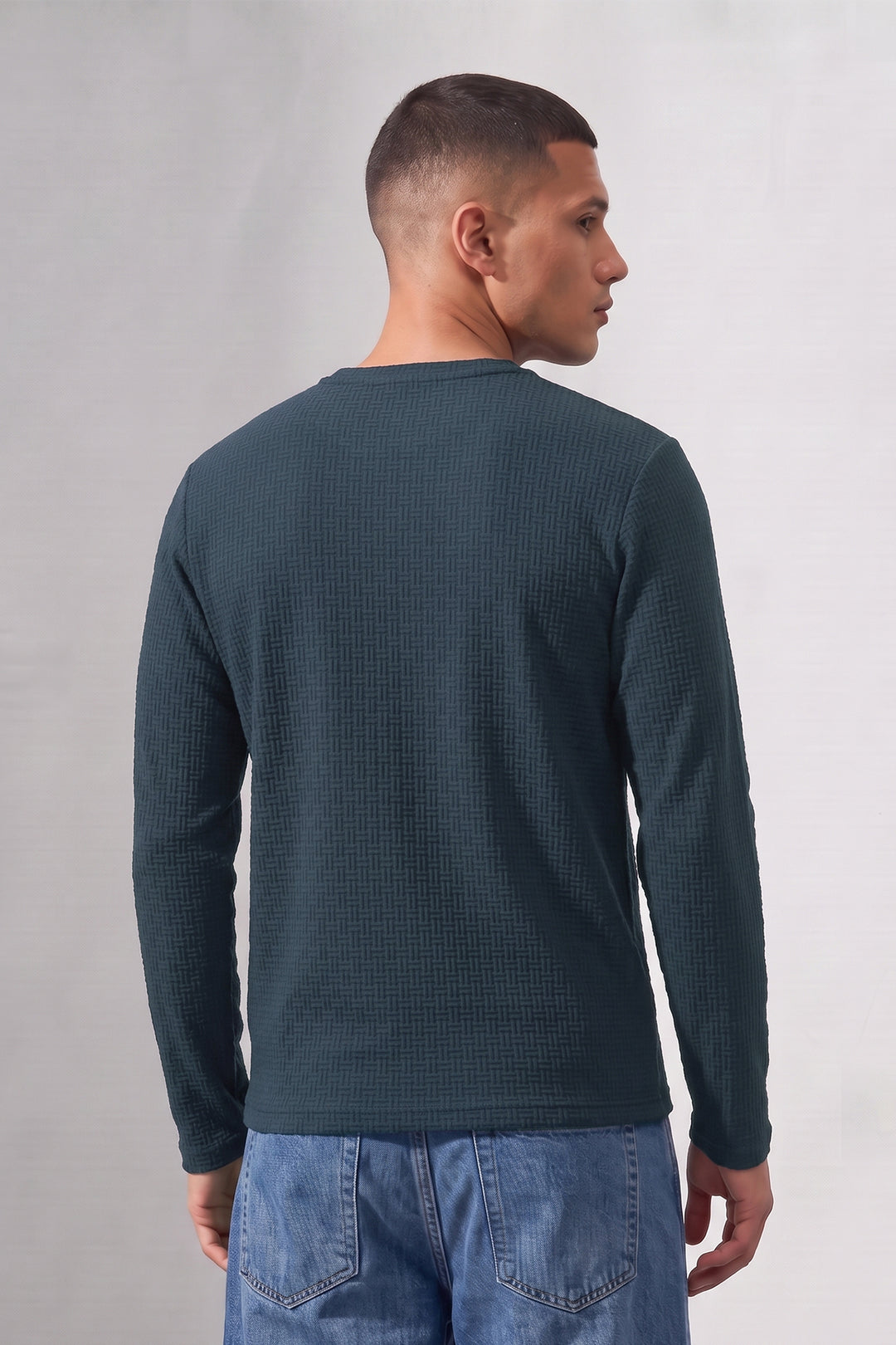 Navy Blue Cotton Knit Full Sleeve Henley T-Shirt