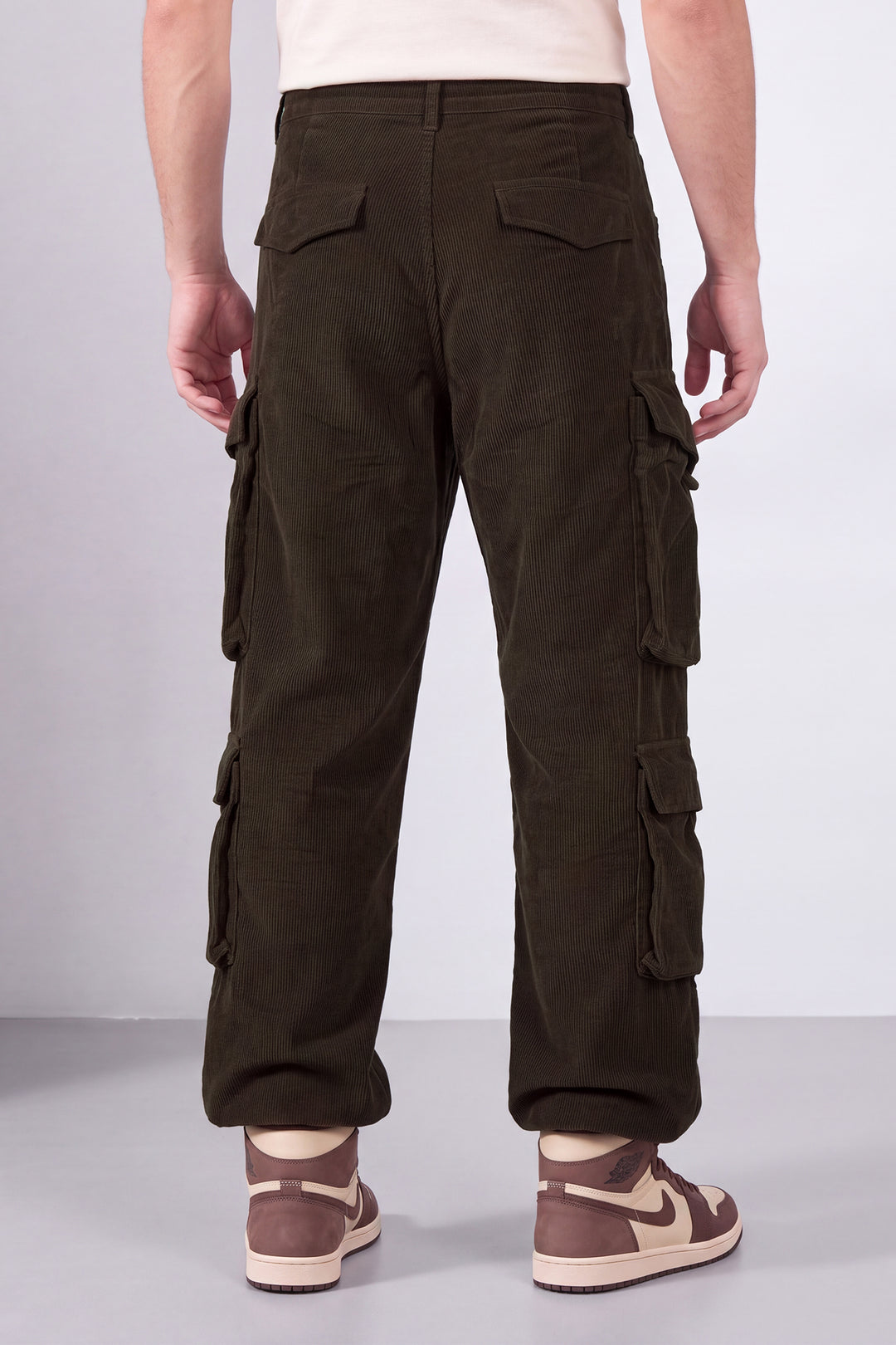 Coffee Brown Men 8 Multi Pocket Coudroy Cargos