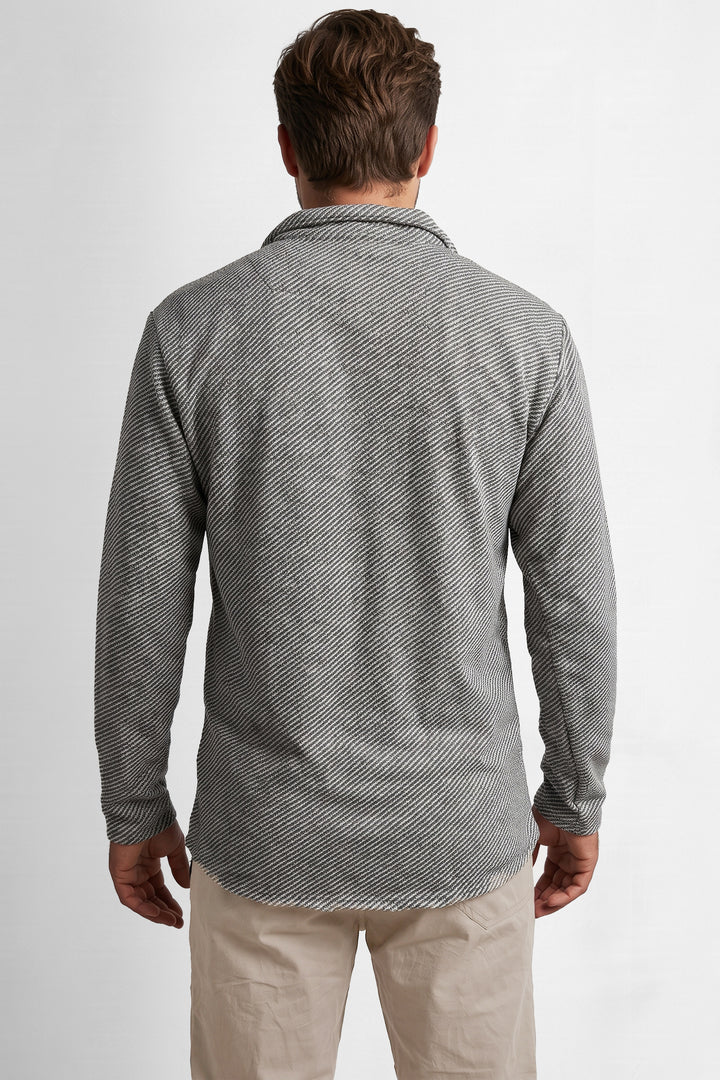 Black Silver Self Design Zipper T Shirt
