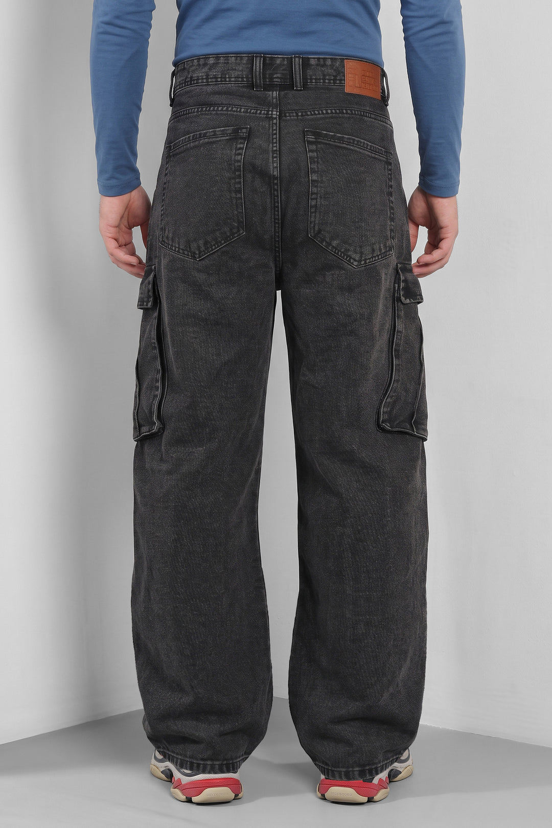 Dark Grey Baggy Denim Cargo with Multi-Pocket Utility Design