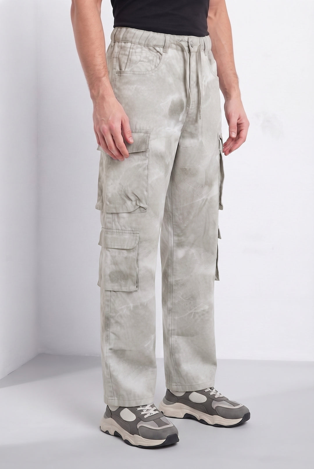 Light Grey Men’s 8 Pocket Cargo Pants | Multi-Pocket Utility Trousers | Regular Fit Casual Cargo Pants