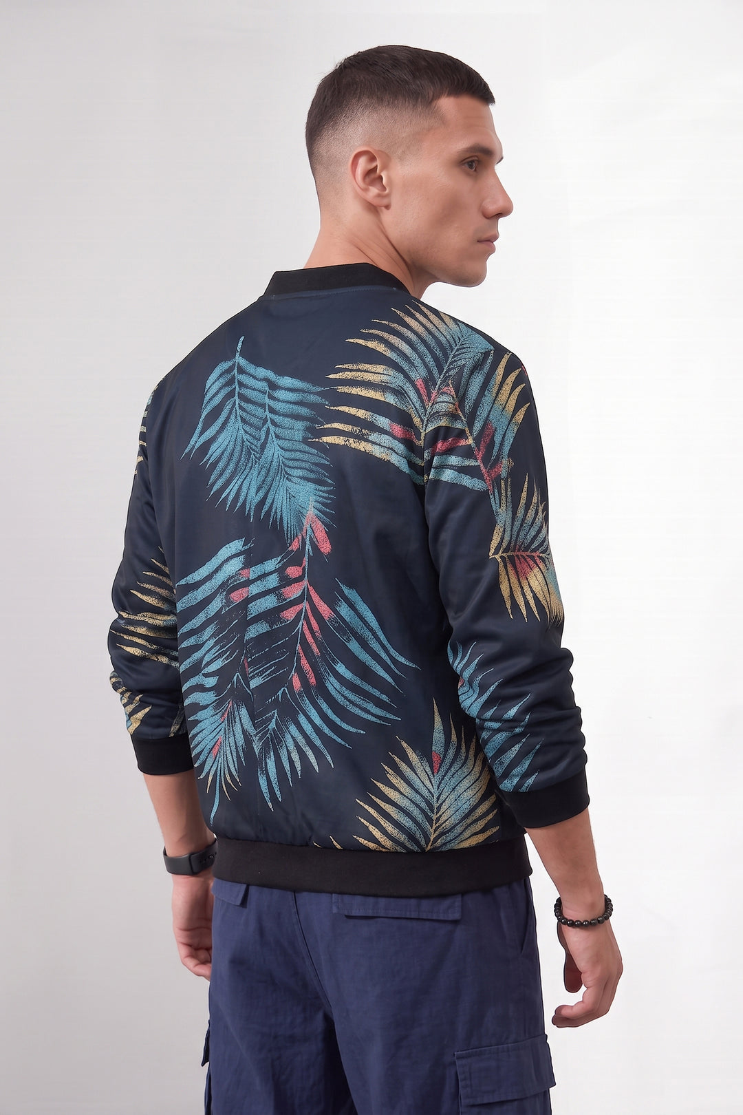 Black Leaf Digital Printed Bomber Jacket