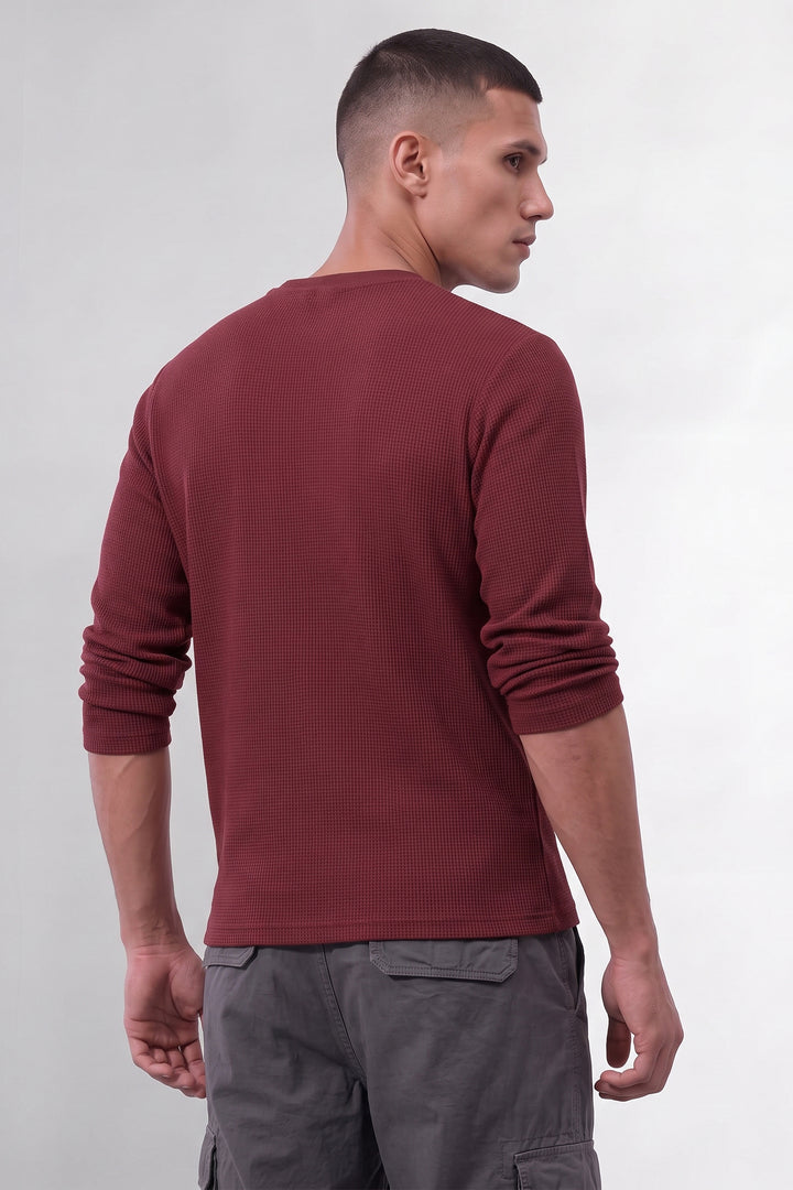 Maroon Self Design Zipper T-Shirt