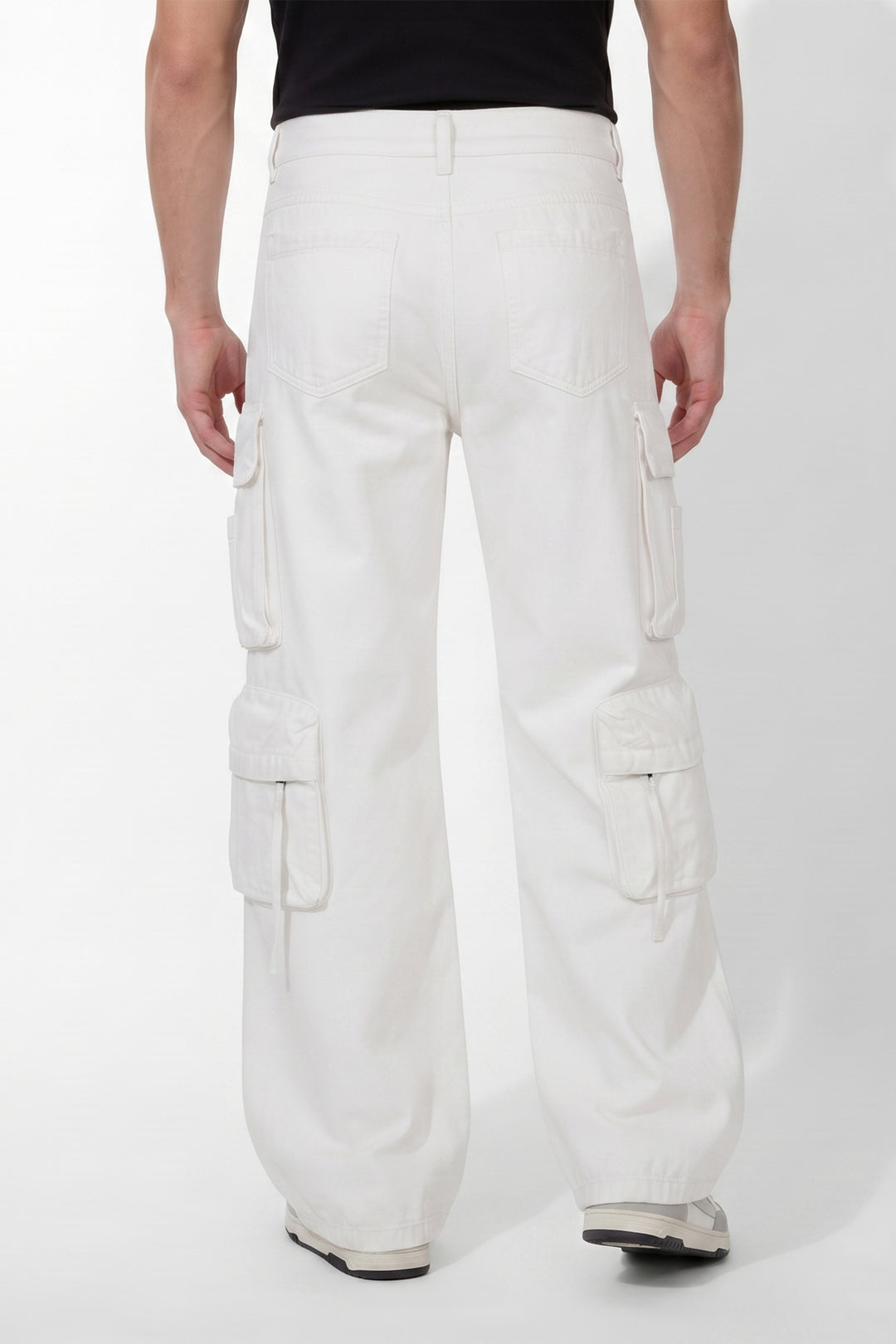 Gritstones Men's White Utility 10 Pocket Cargo Pants