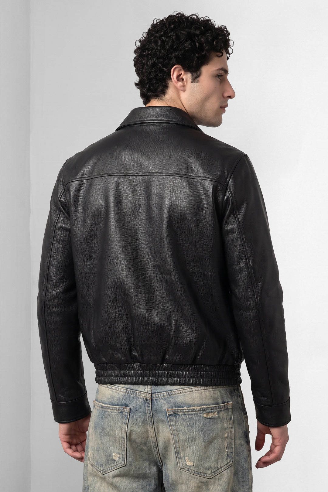 Black Textured Faux Leather Heavy Jacket