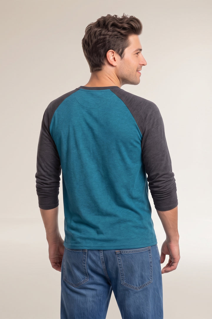 Raglan Color Blocked Henley T-Shirt