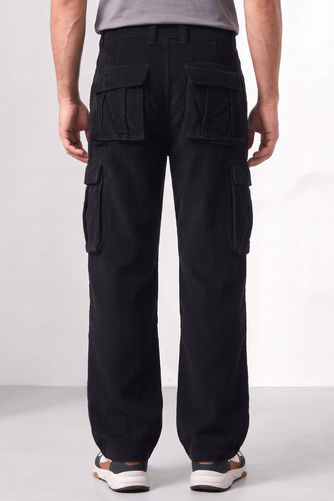 Black Premium Corduroy 6-Pocket Cargo Trousers