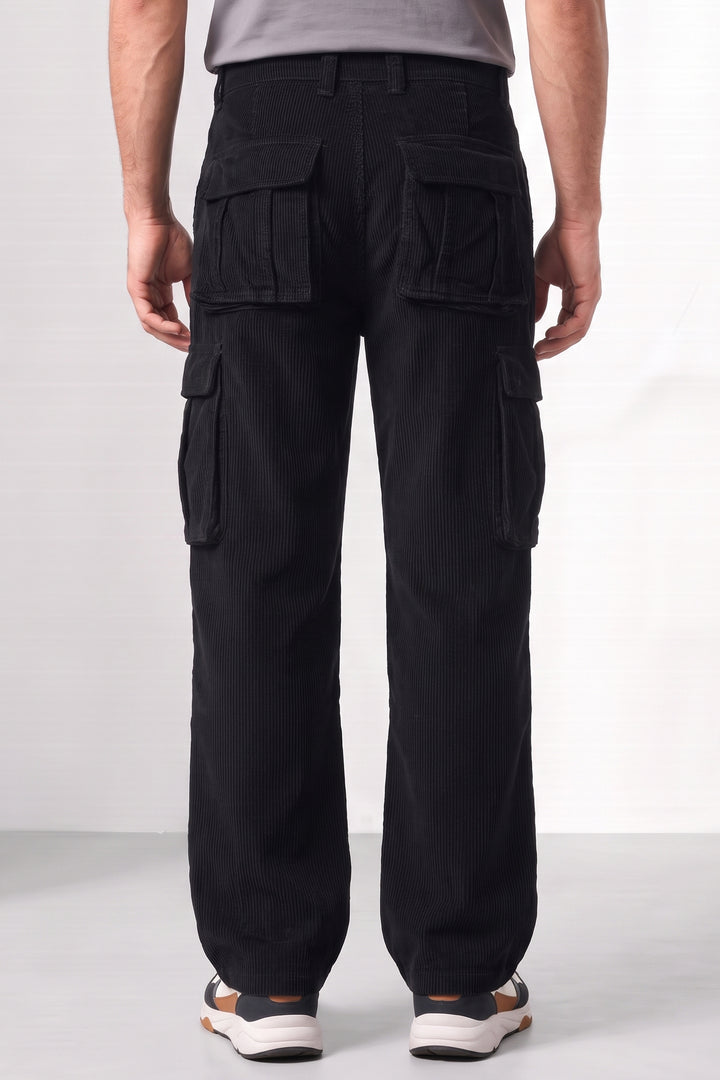 Black Premium Corduroy 6-Pocket Cargo Trousers