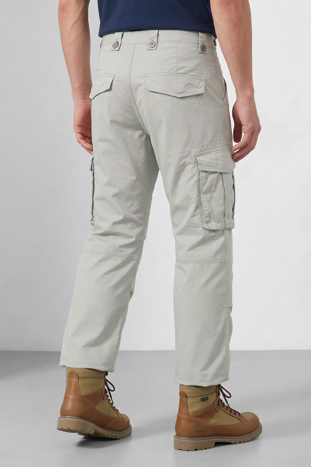 Grey Black Men 8 Multi Pocket Cotton Cargo Trousers