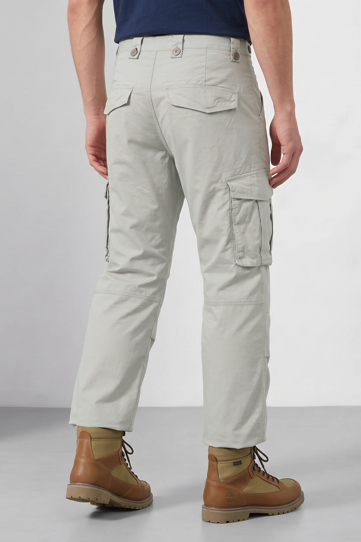 Grey Black Men 8 Multi Pocket Cotton Cargo Trousers