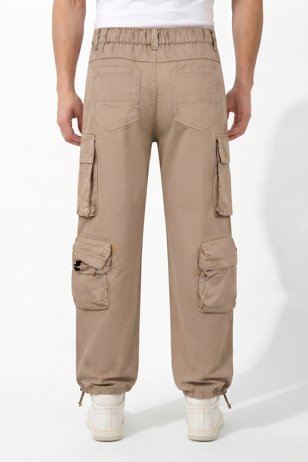 Gritstones Men's Beige Utility 10 Pocket Cargo Pants