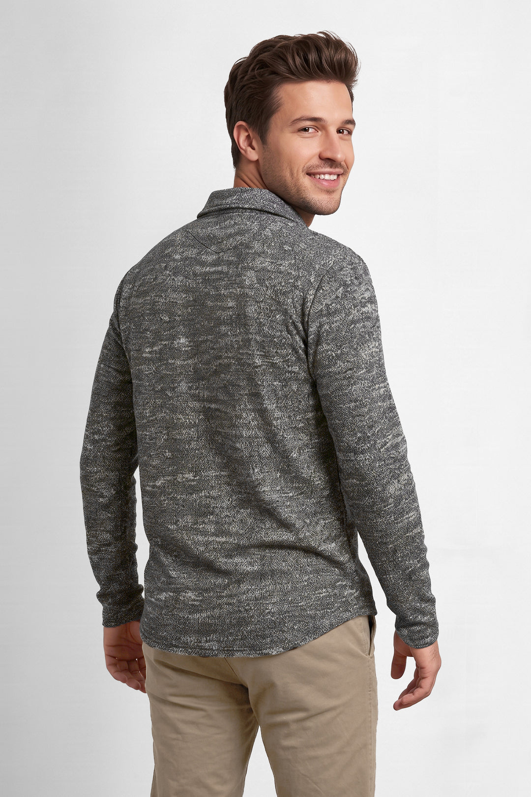 Grey Black Self Design Cotton T-Shirt