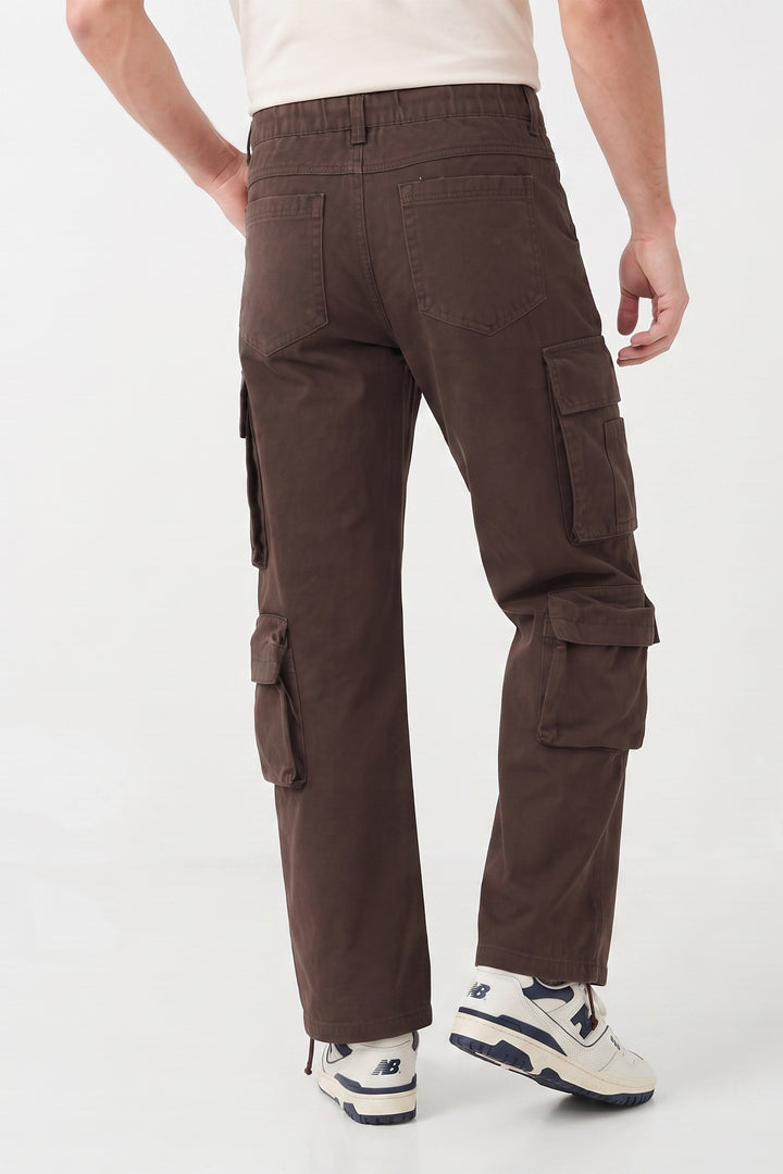 Gritstones Men's Brown Utility 10 Pocket Cargo Pants