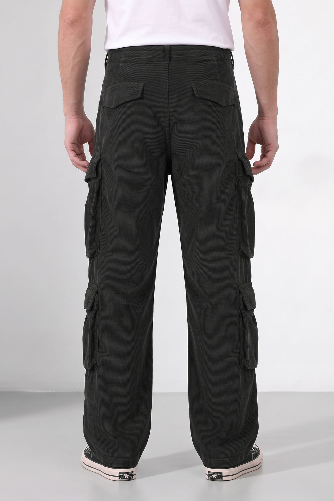 Black Men 8 Multi Pocket Coudroy Cargos