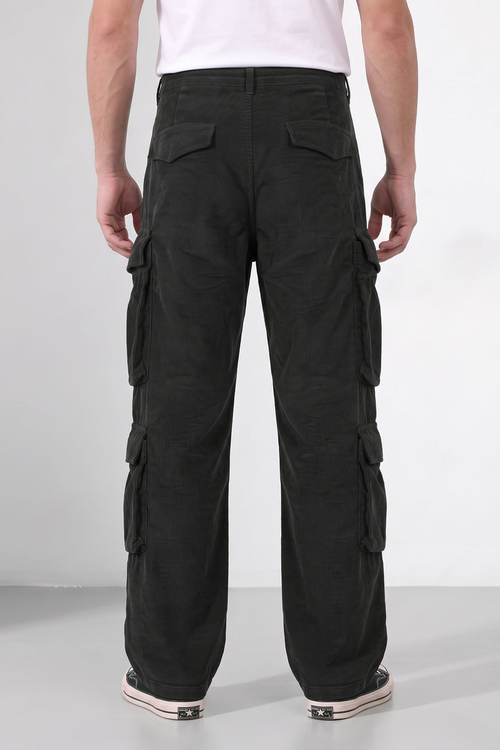 Black Men 8 Multi Pocket Coudroy Cargos