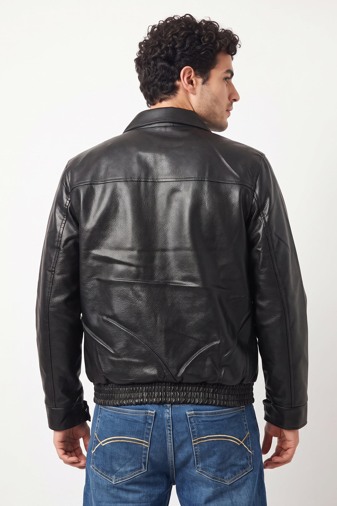 Black Textured Faux Leather Heavy Jacket