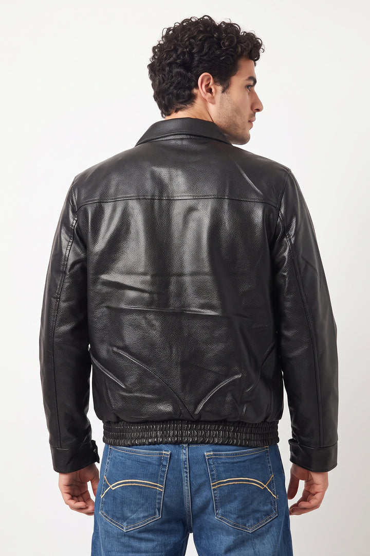 Black Textured Faux Leather Heavy Jacket